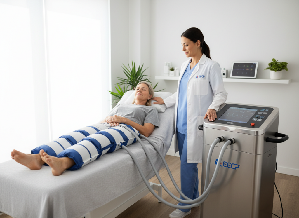 Rebuilding blood vessels around the heart using EECP treatment. Enhanced External Counterpulsation