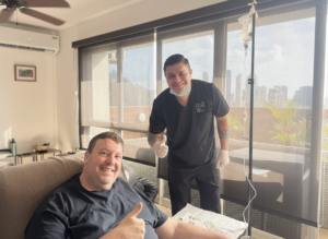 Randy Hilarski receiving mesenchymal stem cells and exosomes for treatment of congestive heart failure.